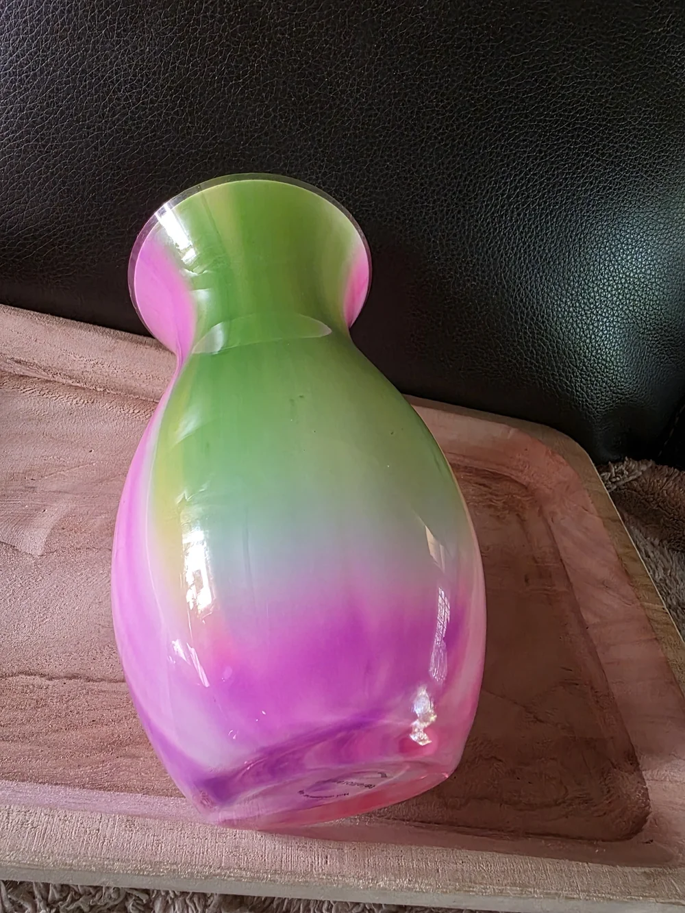 Pink and Green Swirl Glass Vase